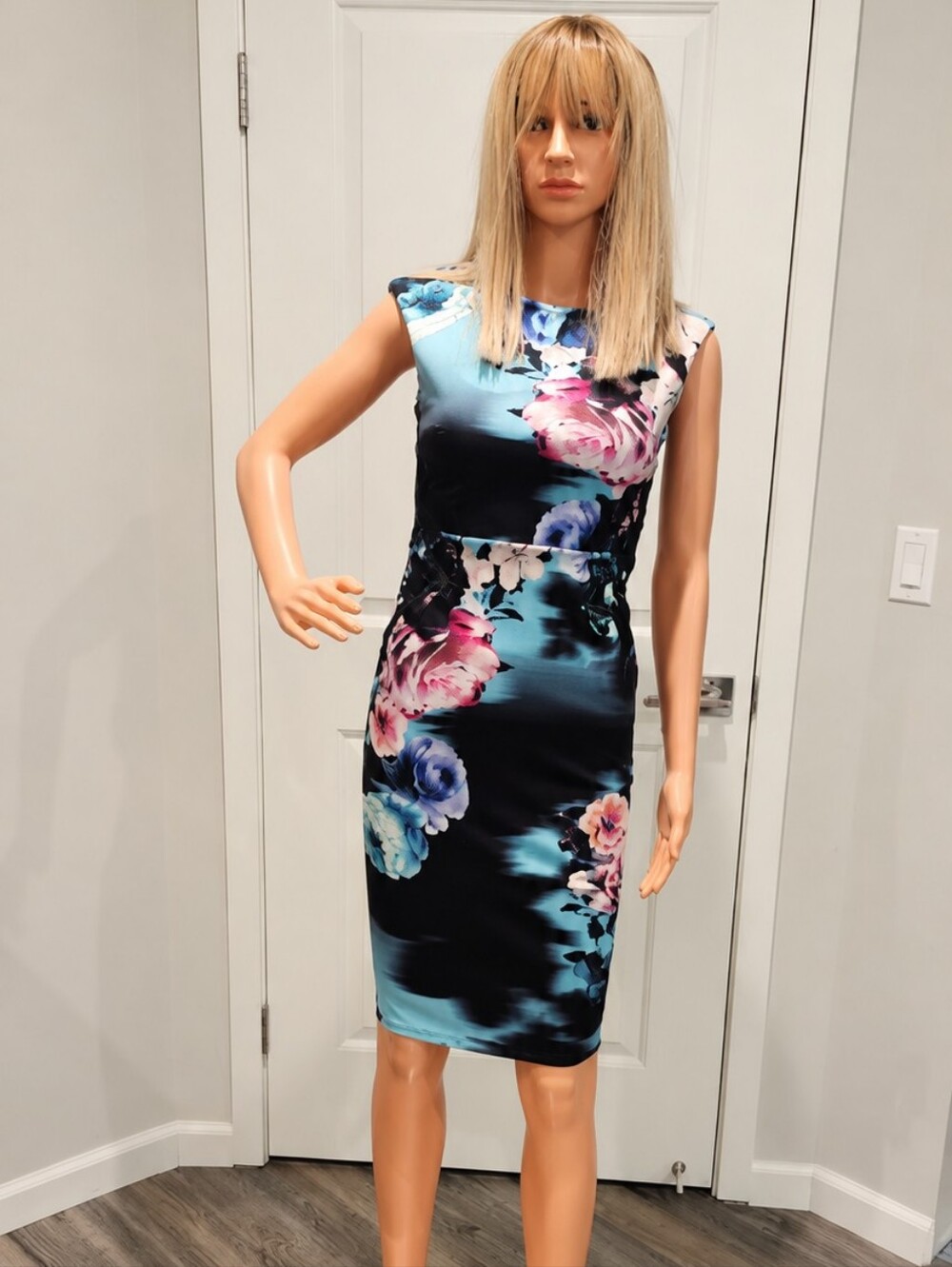 Floral Sheath Dress in Black & Teal